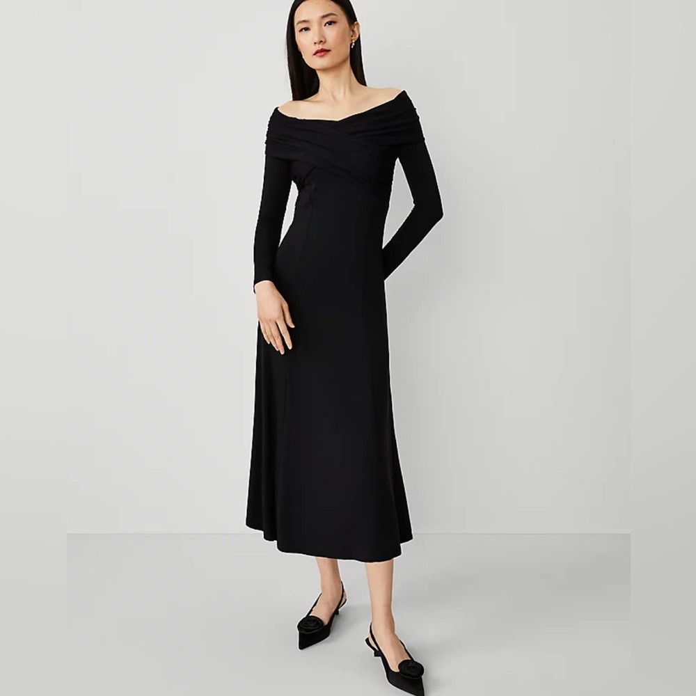 Twist Off The Shoulder Knit Midi Dress